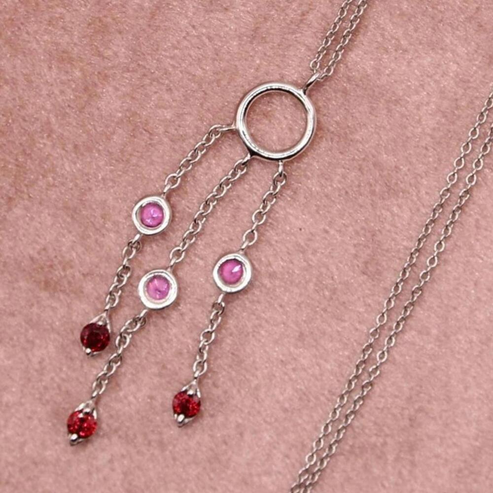 Tiffany & Co 18kt White Gold Pink Sapphire Garnet Fringe Art Deco Chain Necklace